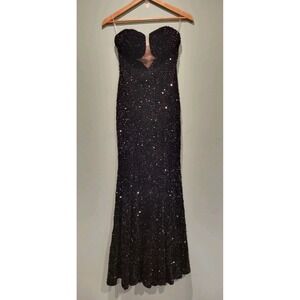 Faeriesty Black Strapless Sequin Mermaid Formal Maxi Gown Dress S